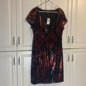Red and black sequined cocktail dress